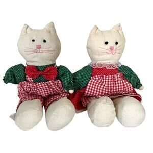 Vintage Wang’s International Cat Plush Dolls Set Of 2 Pair Soft Red Green 11”